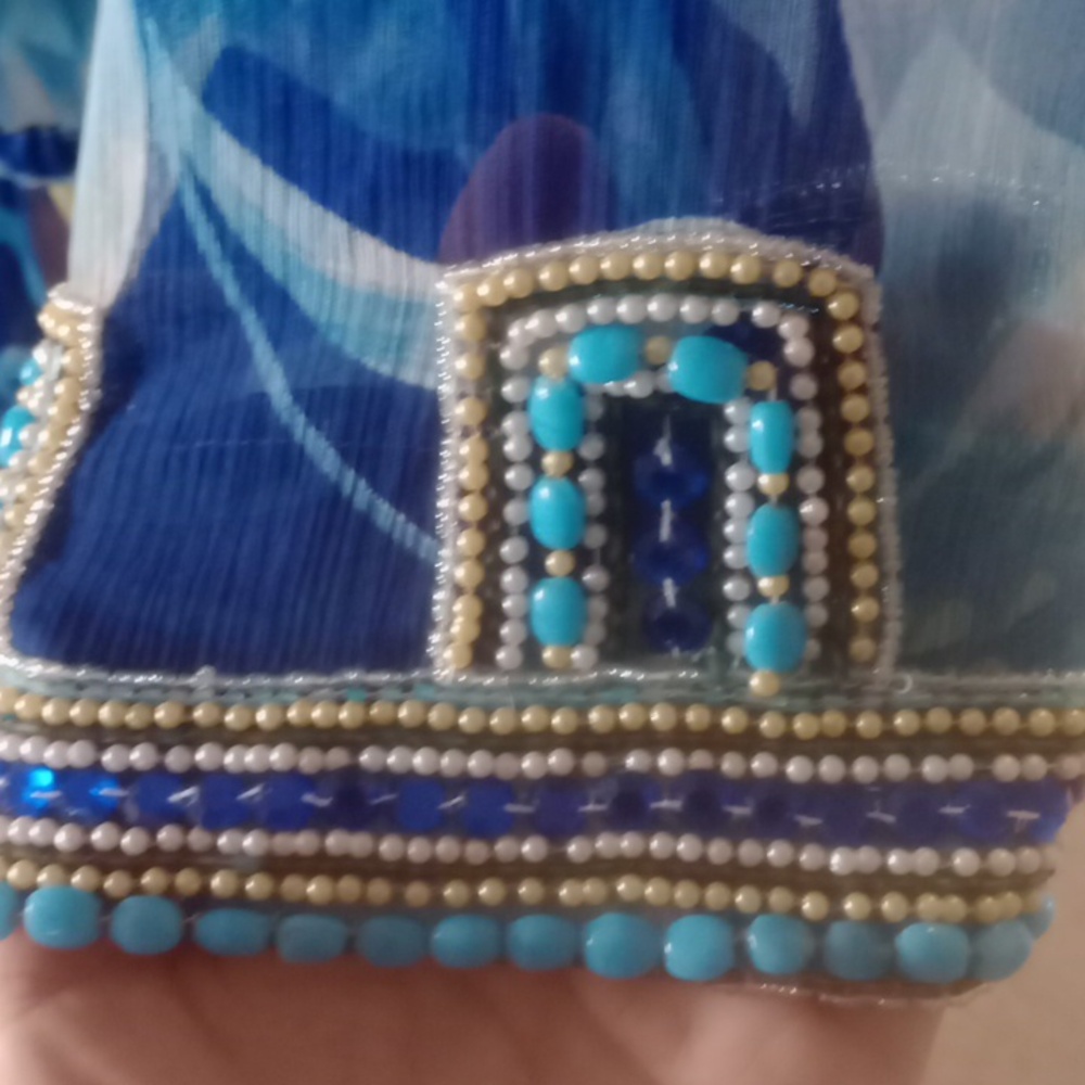 Barbara Gerwit Chic Blue Patterned Tunic With Bea… - image 4